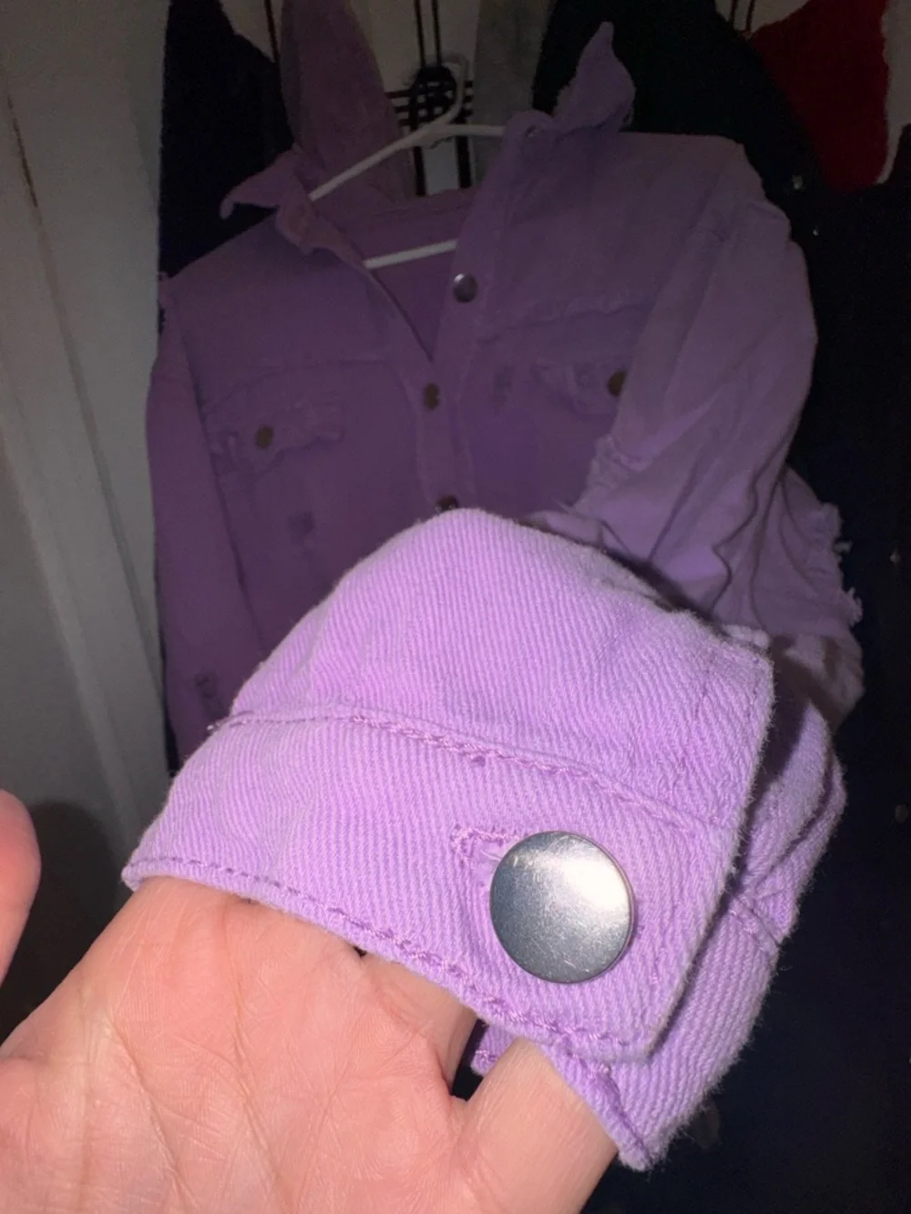 Lavender Distressed Button-Up Jacket - Picture 5 of 11